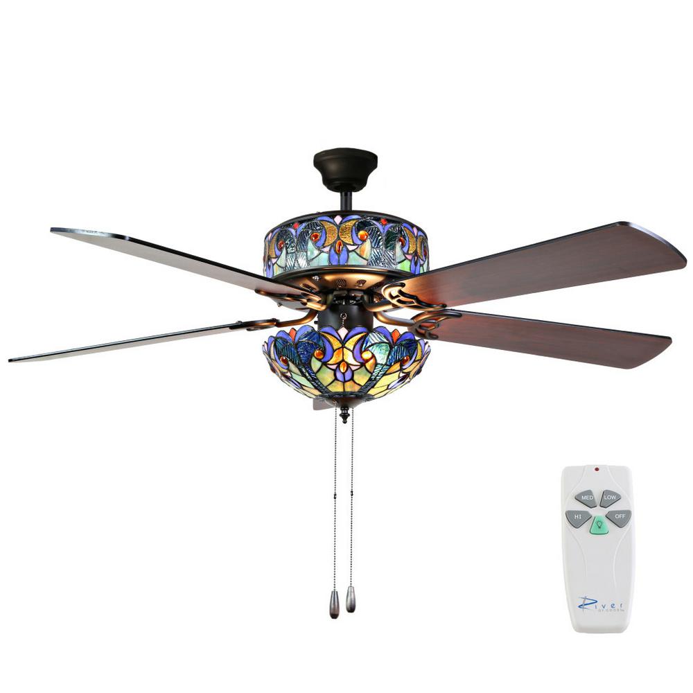 River Of Goods Halston 52 In Indoor Blue Stained Glass Ceiling Fan