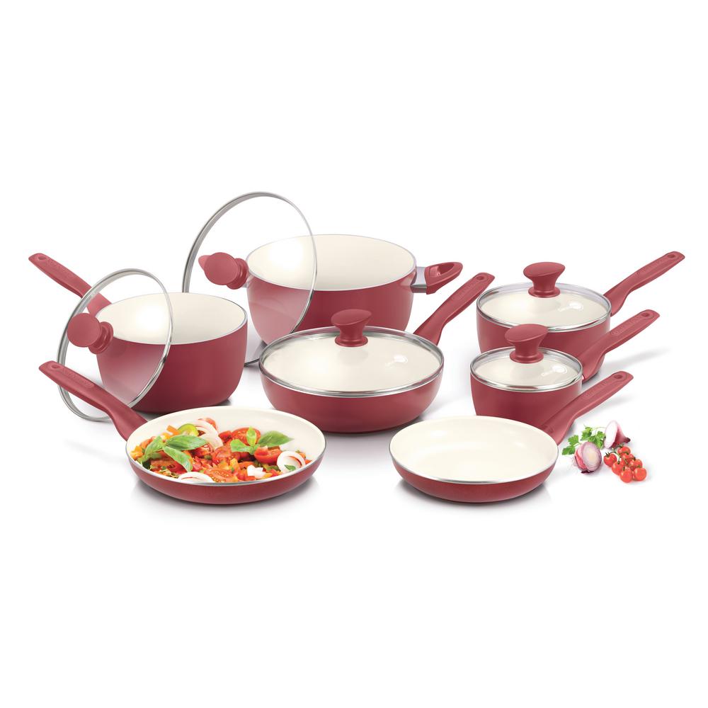 UPC 885837011661 product image for Rio Ceramic Nonstick 12-Piece Cookware Set, Red/Silver | upcitemdb.com