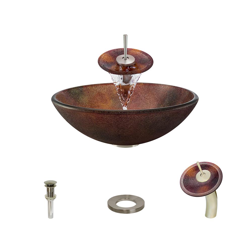 Mr Direct Glass Vessel Sink In Multi Color Frost With Waterfall
