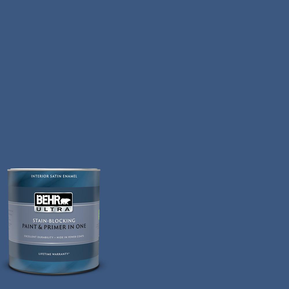 Behr Ultra 1 Qt. #m520-7 Admiral Blue Satin Enamel Interior Paint And 