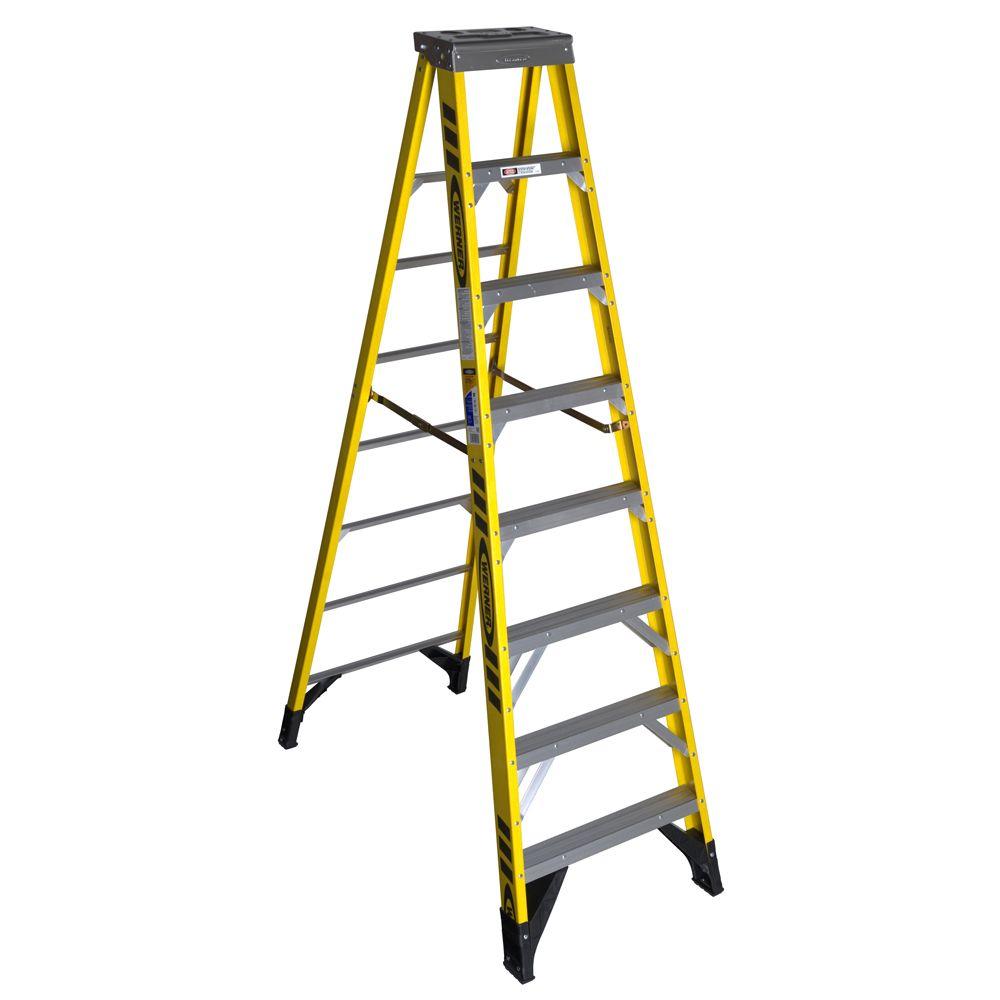 WERNER 8 ft. Fiberglass Step Ladder with 300 lb. Load Capacity Type IA