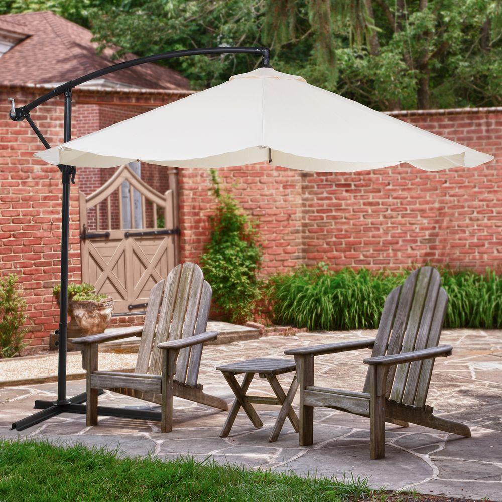 Pure Garden 10 Ft Offset Aluminum Hanging Patio Umbrella In Tan M150010 The Home Depot