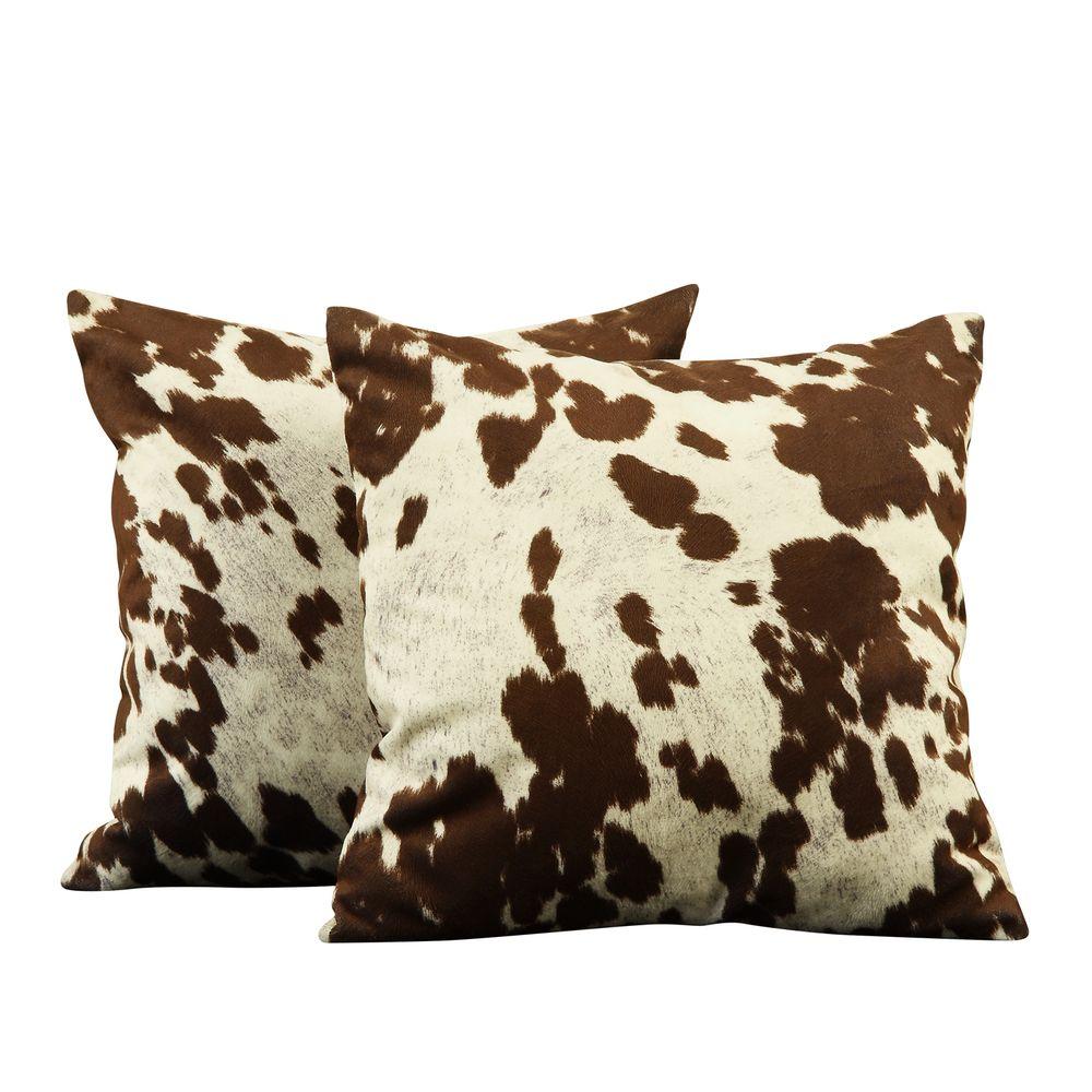 Homesullivan Brown And White Animal Print Cowhide Polyester 18 In