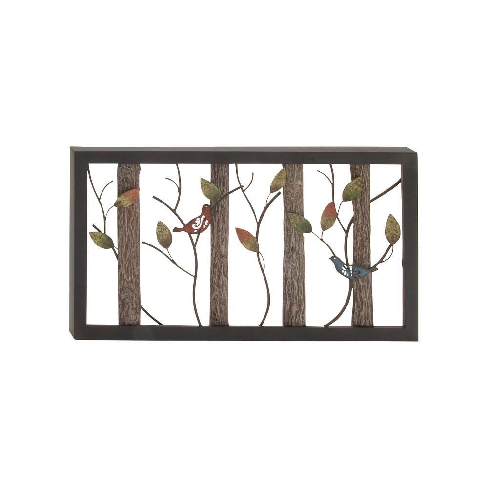 Litton Lane Natural Tin And Wood Multi Colored Birds On Vines Wall Wood Multi Colored Birds On Vines Wall