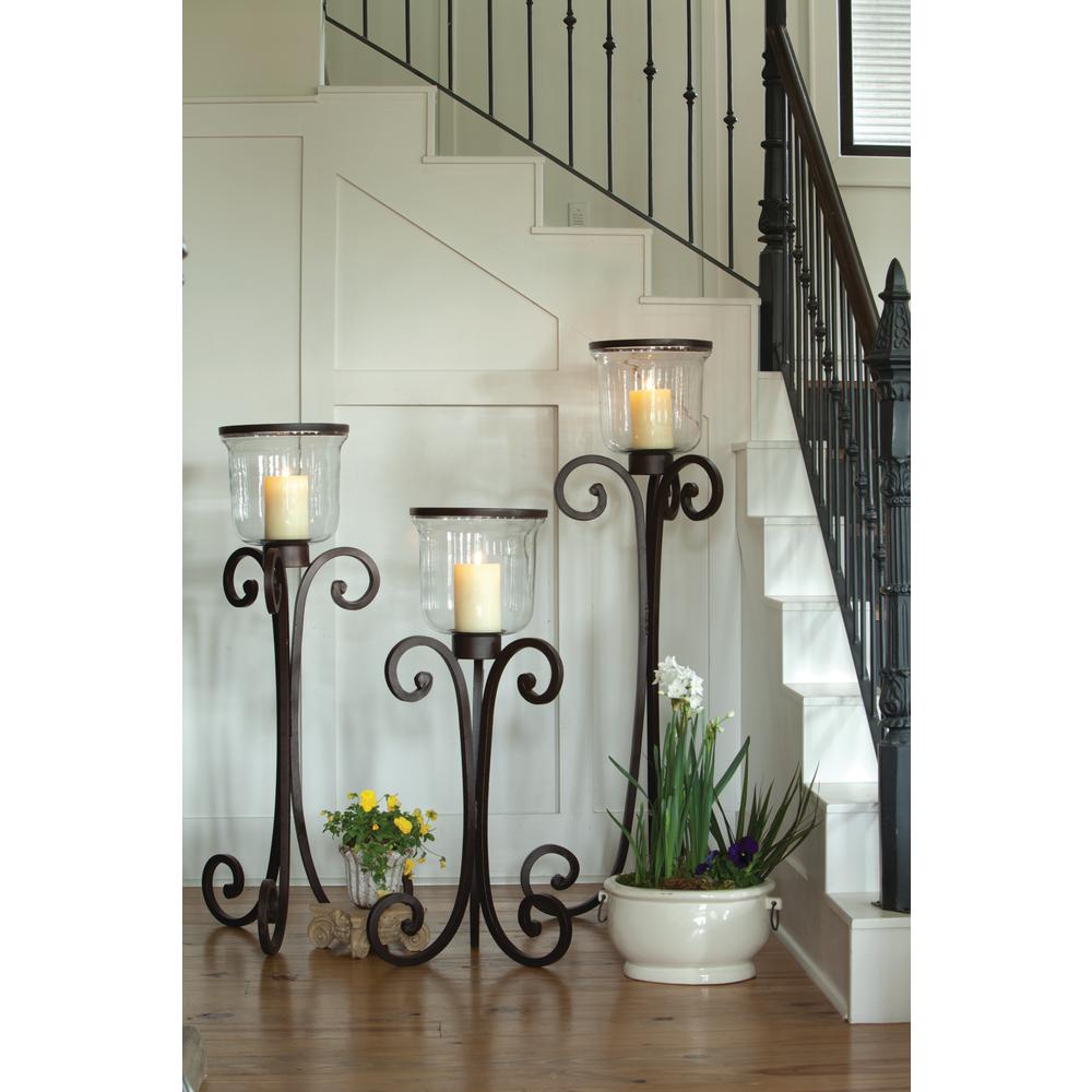 Prairie 56 In Rustic Metal And Clear Glass Floor Hurricane Candle Holder