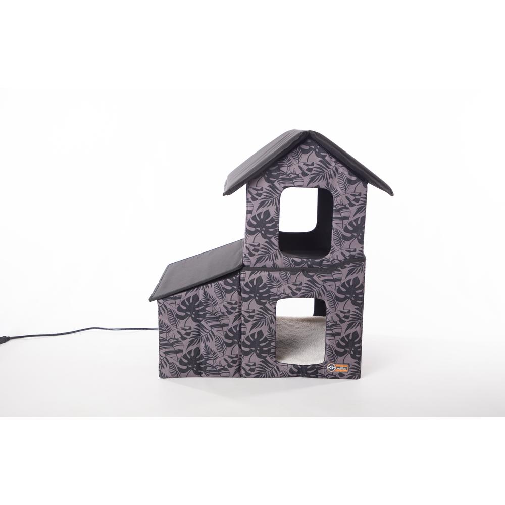 K&H Outdoor Heated Two-Story Kitty House with Dining Room, Grey