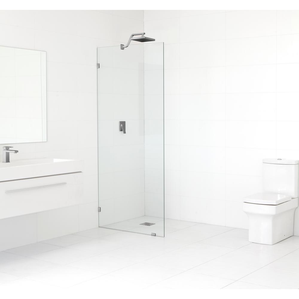 34 in. x 78 in. Frameless Fixed Shower Door in Brushed Nickel without Handle