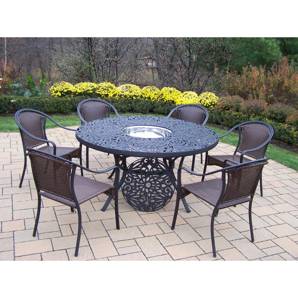 Home Styles Stone Harbor 51 in. 7Piece Slate Tile Top Round Patio