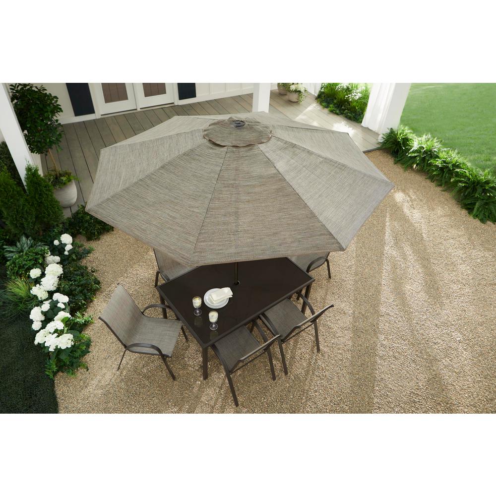 Hampton Bay 9 Ft Riverbed Steel Espresso Brown Market Crank And Tilt Outdoor Patio Umbrella In Taupe Yjauc 171 Srb The Home Depot