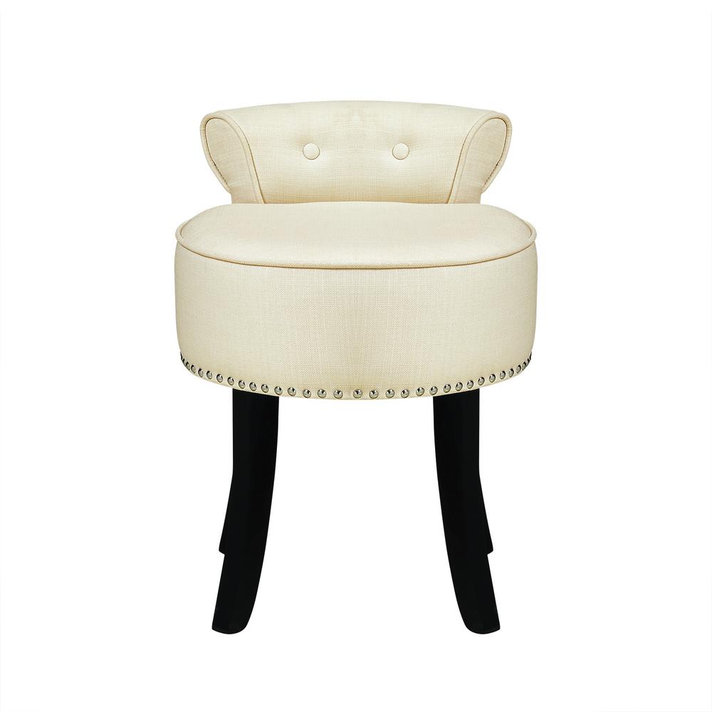 Inspired Home Margot Nailhead Trim Rolled Back Cream White Linen Vanity Stool Vs52 03cw Hd The Home Depot