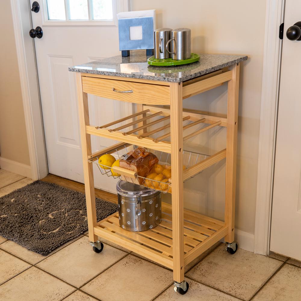 Decor Therapy Vernon Natural Kitchen Cart with 1Drawer and Marble Top