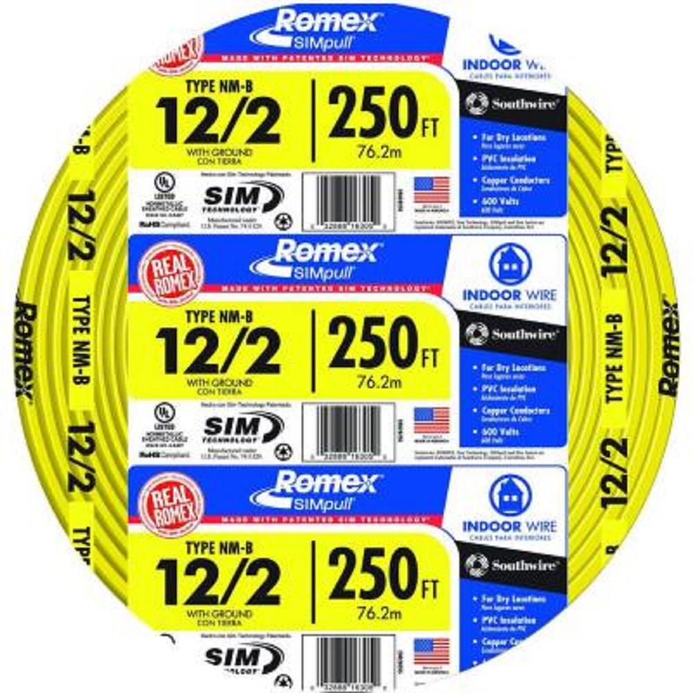 Southwire 250 Ft 12 2 Solid Romex SIMpull CU NM B W G Wire 28828255 