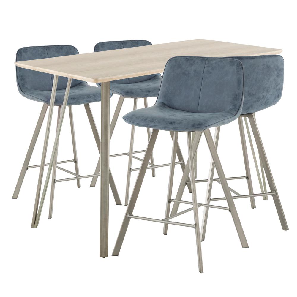 Lumisource Sedona 5 Piece Antique Metal Light Brown Wood And Blue Lumisource Sedona 5 Piece Antique Metal Light Brown Wood And Blue Fabric Counter Height Dining