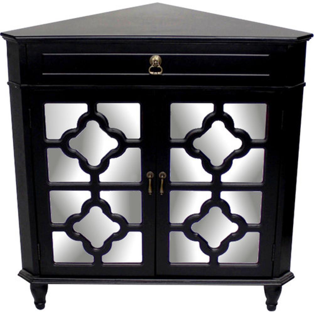 Homeroots Shelly Assembled Black D Glass Corner Utility Cabinet