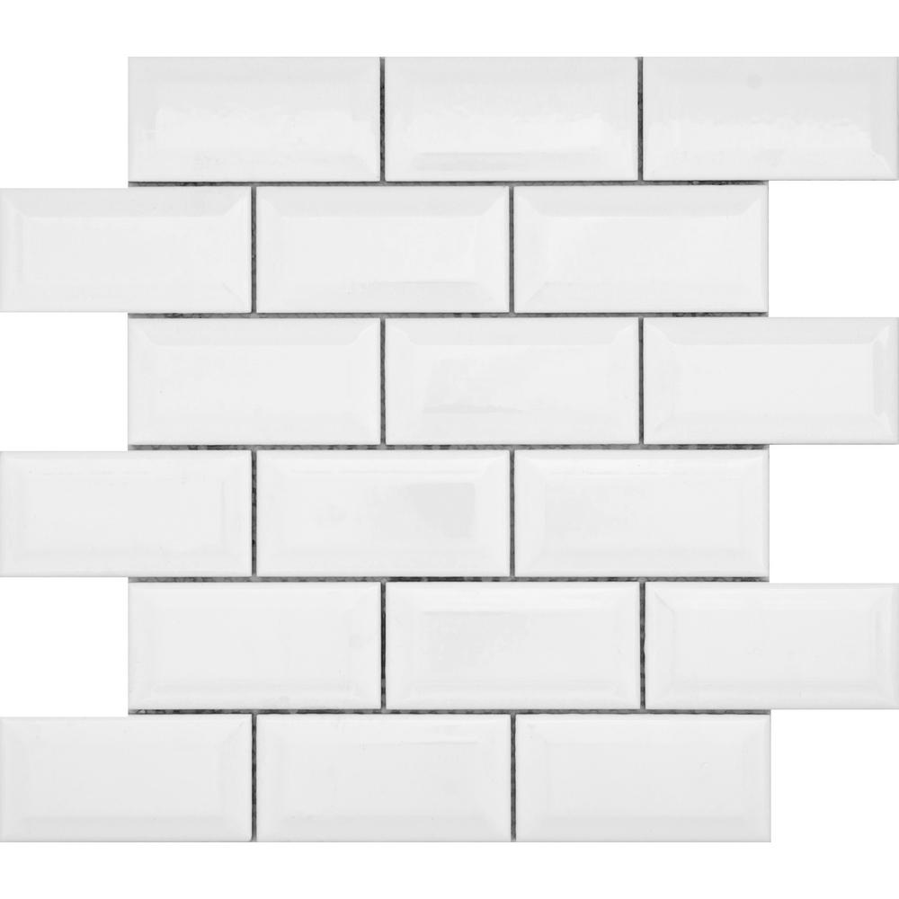 Emser Vogue White Bevel Glossy 12 13 In X 36 8 Mm Ceramic Mesh Mounted Mosaic Tile 1 04 Sq Ft