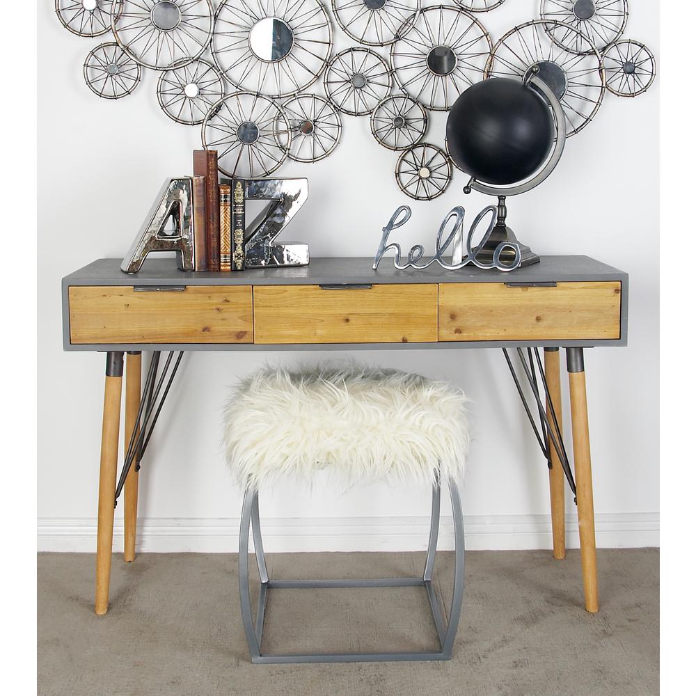 Light Brown And Gray Rectangular Wood Metal 3 Drawer Console Table Light Brown And Gray Rectangular Wood Metal 3 Drawer Console Table
