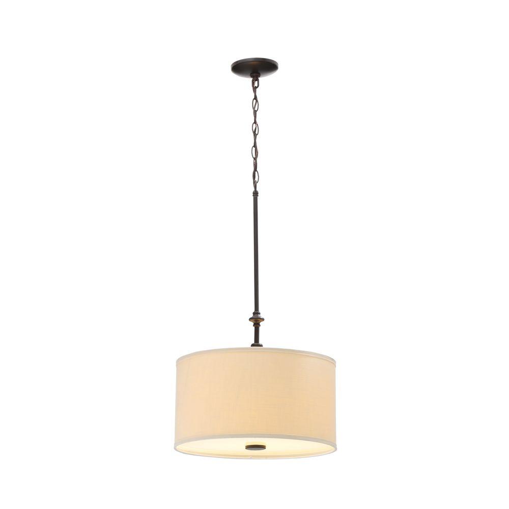 Hampton Bay Quincy 2 Light Oil Rubbed Bronze Drum Pendant With