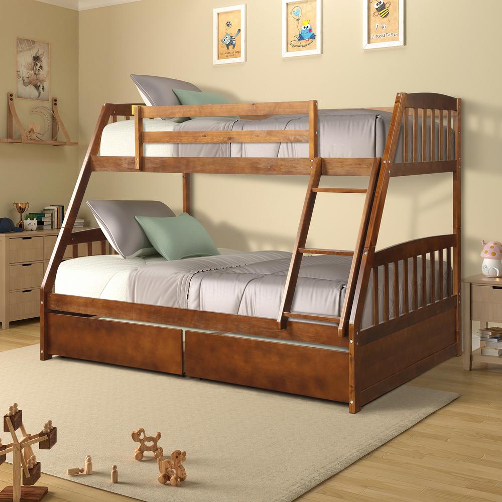 Harper & Bright Designs Espresso Solid Wood Twin Over Full Bunk Bed ...