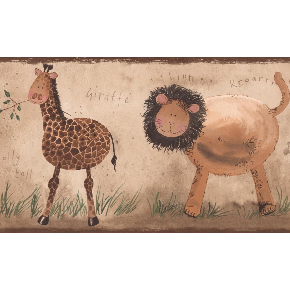 Lion Giraffe Elephant Zebra Beige Brown Prepasted Wallpaper Border - Zebra Wall Border Lion Giraffe Elephant Zebra Beige Brown Prepasted Wallpaper Border - Zebra Wall Border