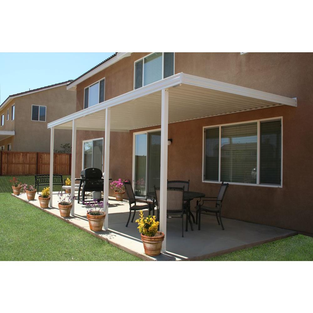 Integra 20 ft. x 8 ft. White Aluminum Attached Solid Patio Cover with 4