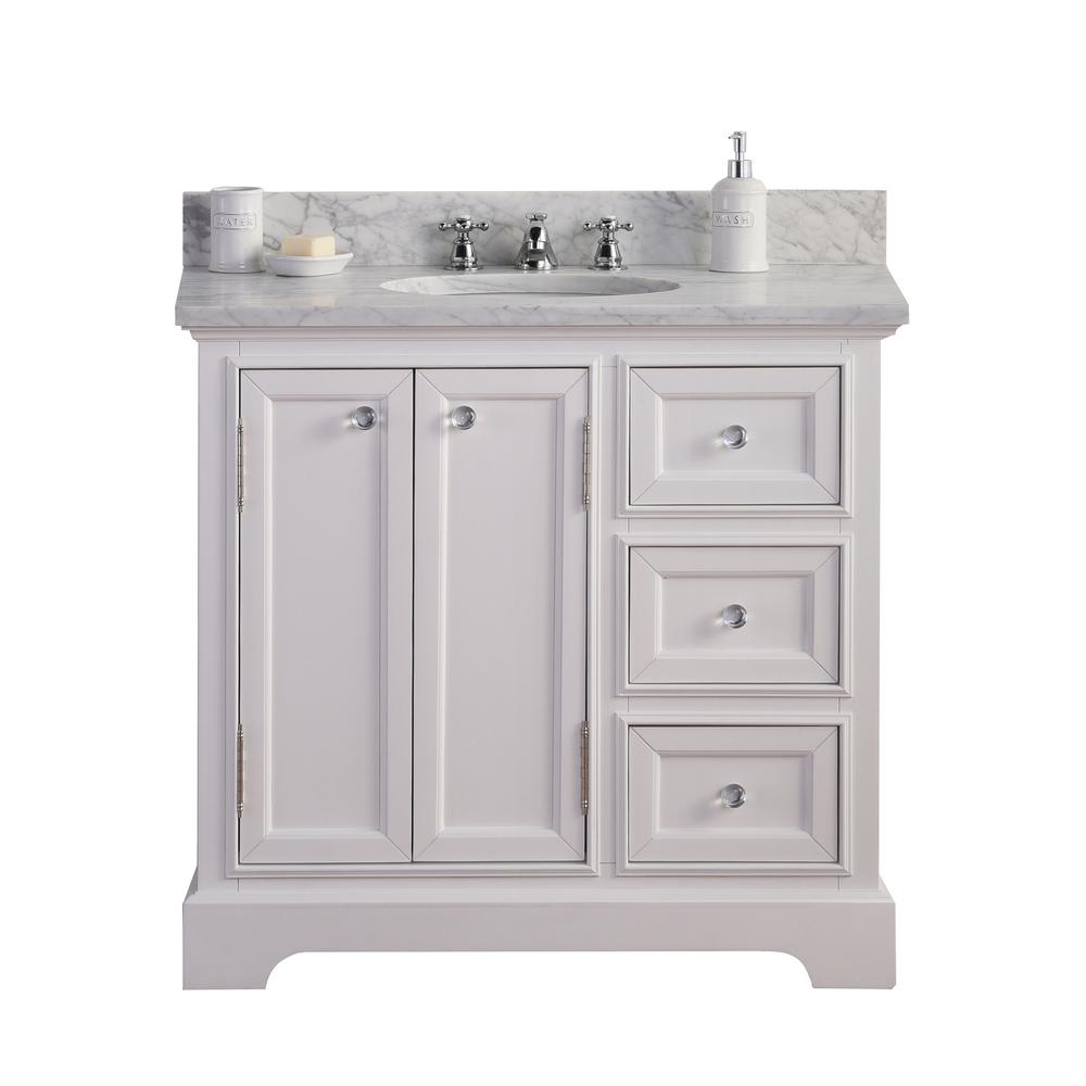 Water Creation Derby 36 In W X 34 In H Vanity In White With Marble Vanity Top In Carrara White With White Basin Derby36w The Home Depot