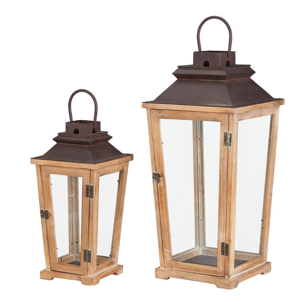 Home Decorators Collection Natural Wood Candle Hanging Or Tabletop Lantern With Antiqued Bronze Metal Top Set Of 2 R185042 1xxq2 The Home Depot