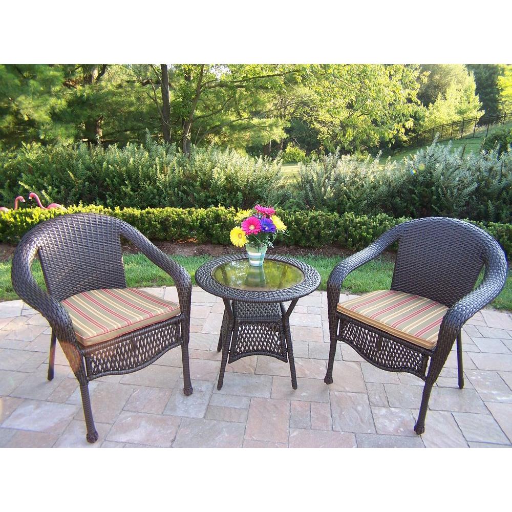 Multi Colored Patio Dining Furniture The Elite Resin 3 Piece Wicker Patio Bistro Set With Striped Olive Cushions