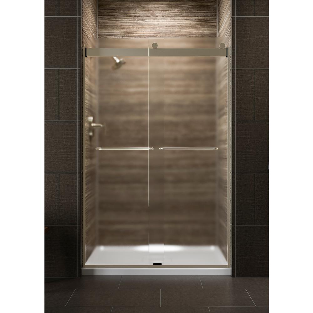 Kohler Levity 48 In X 74 Semi Frameless Sliding Shower Door Bronze With Frosted Glass And Handle