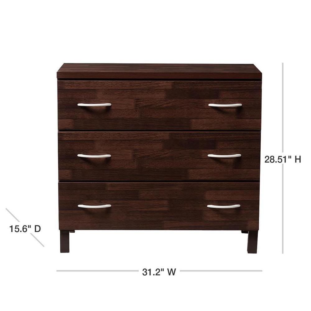 Baxton Studio Maison Contemporary 3 Drawer Dark Brown Wood Finish Baxton Studio Maison Contemporary 3
