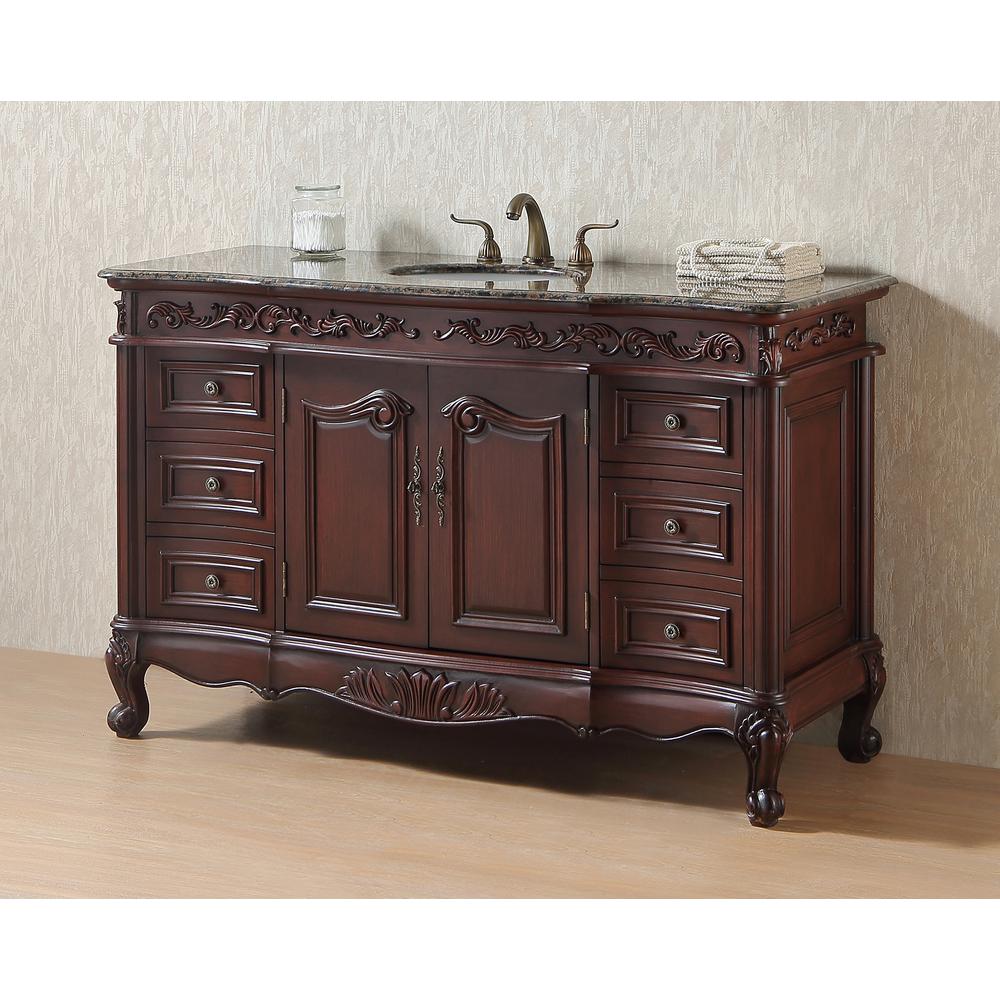 Stufurhome Princeton 56 In Vanity In Dark Cherry With Granite Vanity Top In Baltic Brown With White Under Mount Sink Gm 5110 56 Bb The Home Depot