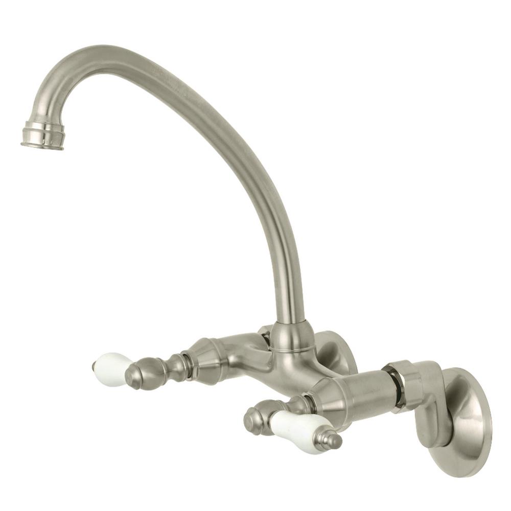 Kingston Brass 2 Handle Wall Mount Standard Kitchen Faucet In Brushed Nickel