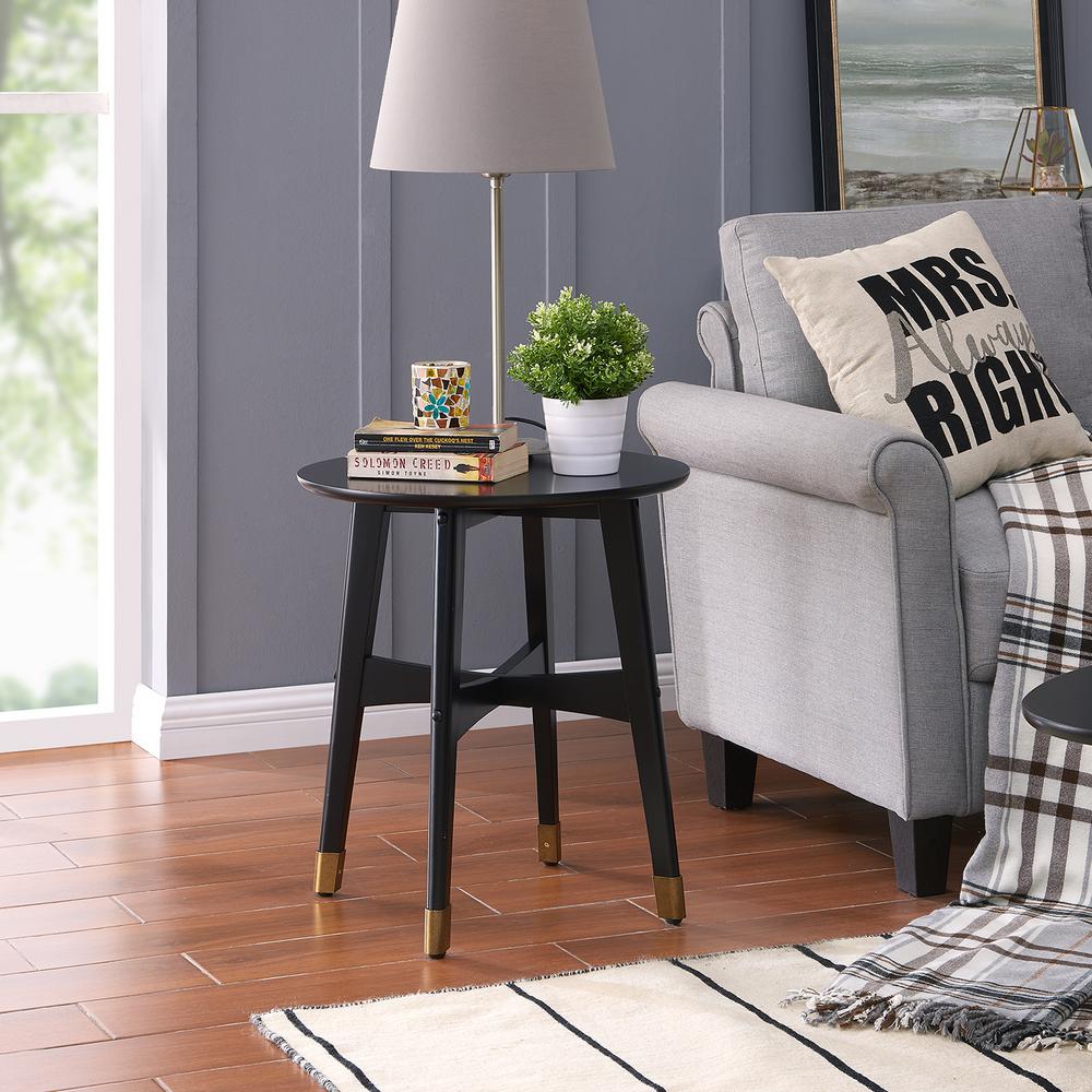 Southern Enterprises Sebastion Black with Antique Brass Round Cocktail