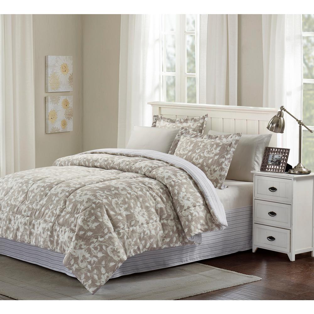 Brown Grey Camille 8 Piece Taupe Queen Bed In A Bag Set