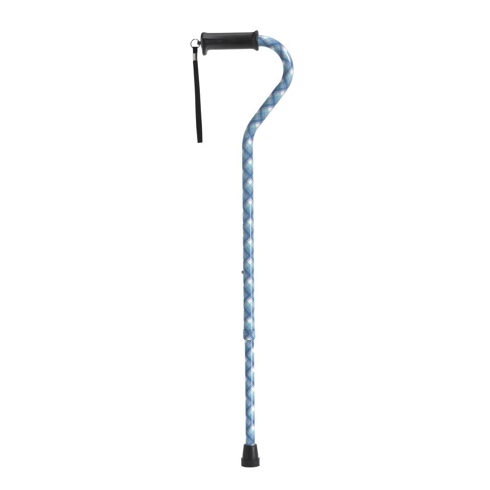 Drive Adjustable Height Offset Handle Cane with Gel Hand Grip in Plaid