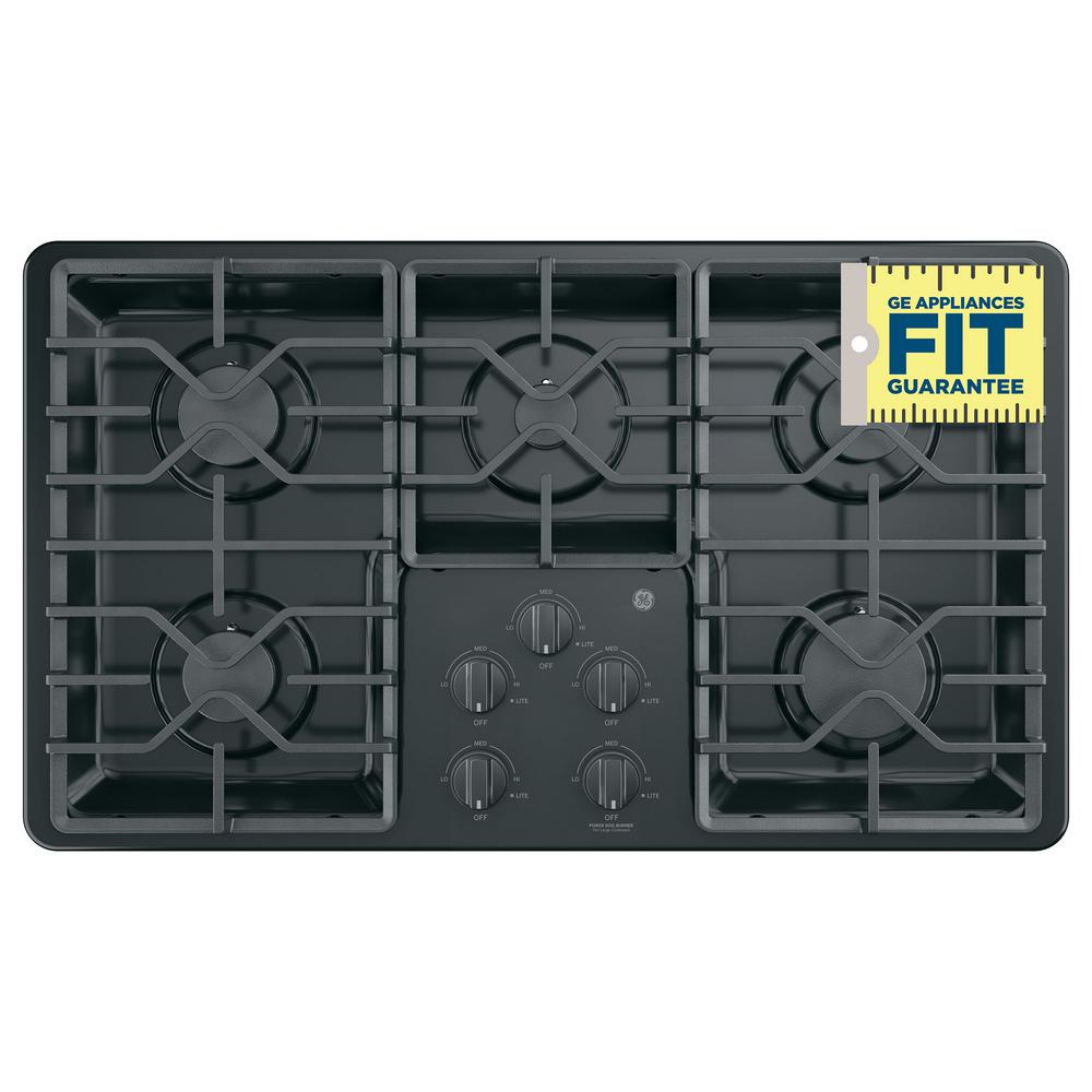 Ge 36 In Built In Gas Cooktop In Black With 5 Burners Including