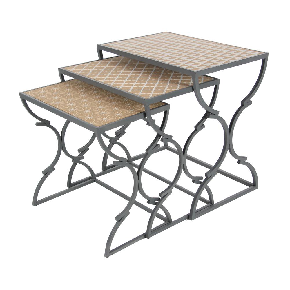 Litton Lane 23 In X Chinese Fir Wood Brown Nesting Table Chinese Fir Wood Brown Nesting Table With Black Hour Gl Iron Legs Set Of 3