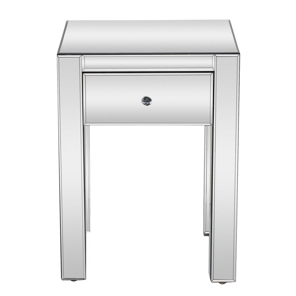 Litton Lane 19 In X 26 In Square Top Mirrored End Side Table With Drawer 58767 The Home Depot