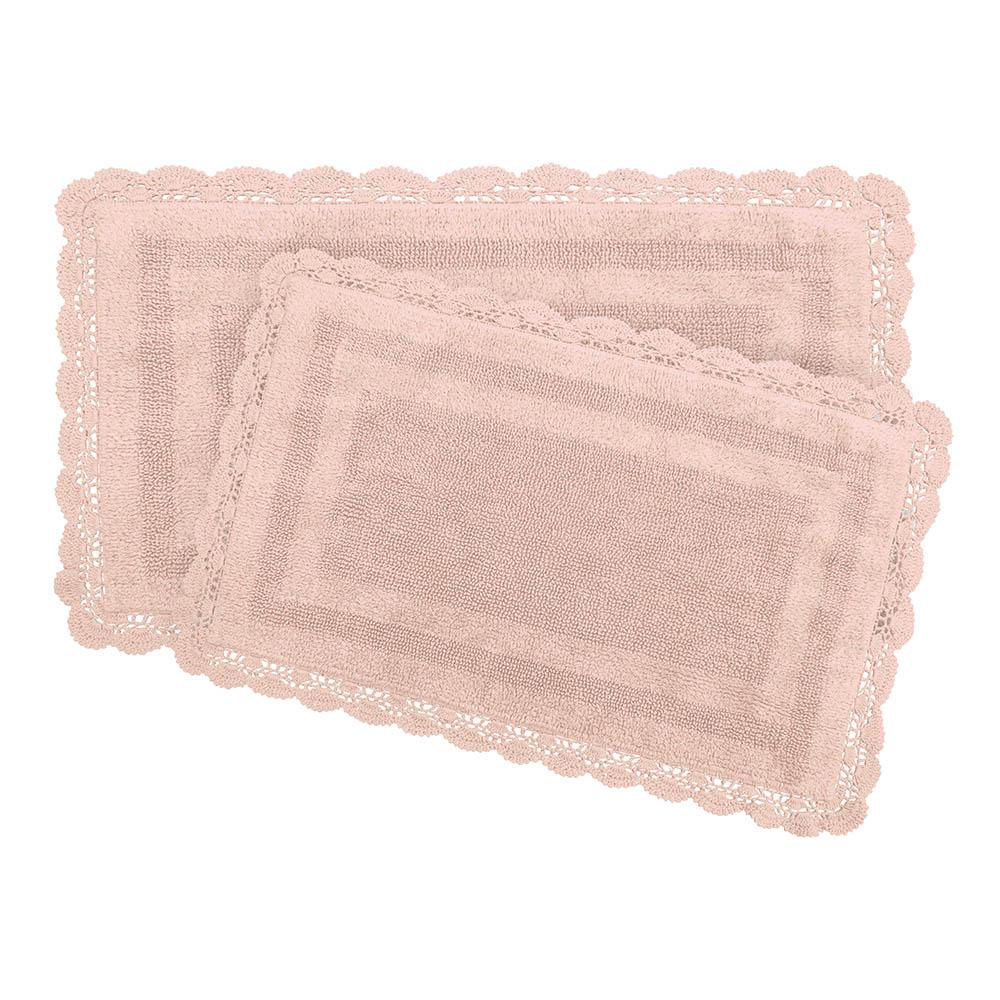 Laura Ashley Crochet 100 Cotton 17 In X 24 In 21 In X 34 In 2 Piece Bath Rug Set In Blush Laymb007189 The Home Depot