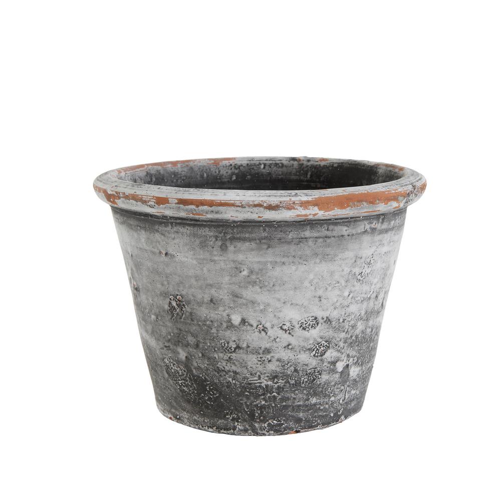 3R Studios 8 in. Round 5.5 in. High Distressed Grey Clay PotDA7580HD