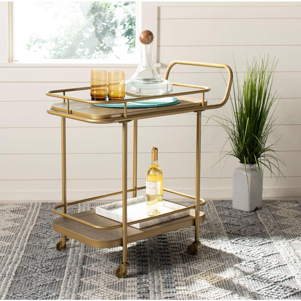 Litton Lane 2-Tiered Iron and Glass Round-Framed Rectangular Tray Cart ...