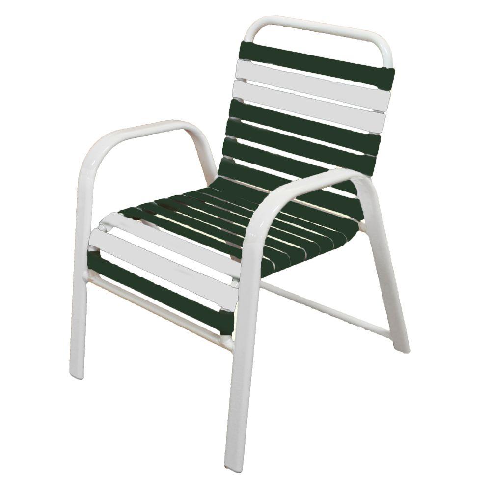 Marco Island White Commercial Grade Aluminum Patio Dining Chair With Green And White Vinyl 