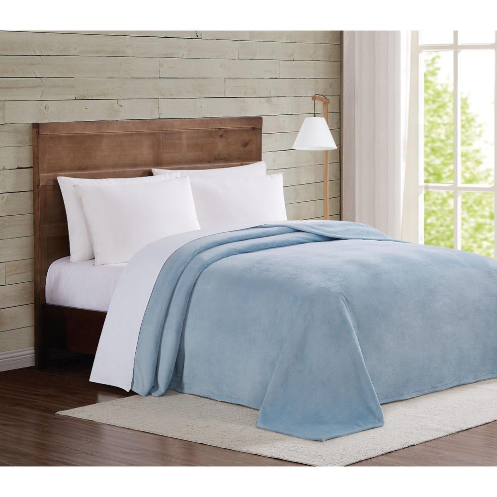 Truly Soft Light Blue Velvet Plush Full Queen Blanket BK3167LBFQ 4500 The Home Depot