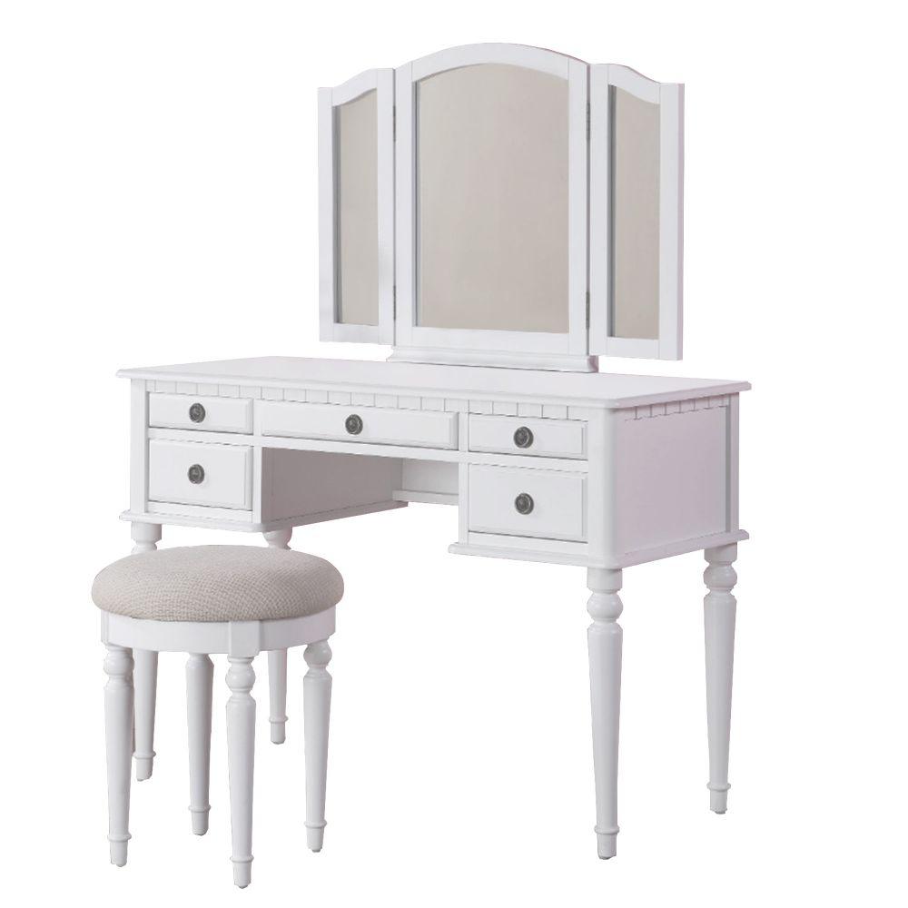 Benjara White With Stool Wooden Vanity Set Bm171346 The Home Depot