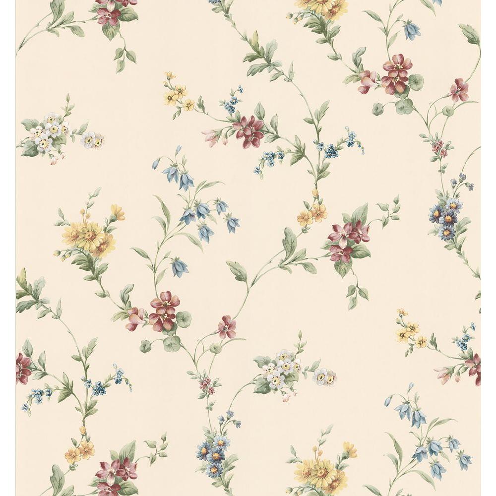 Brewster Kitchen Bath Bed Resource III Neutral Floral Trail Wallpaper