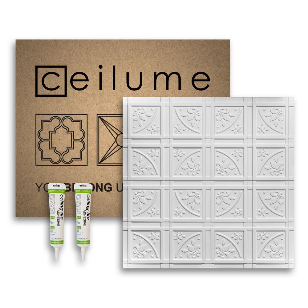 Ceilume Lafayette 2 Ft X 2 Ft Glue Up Vinyl Ceiling Tile And Backsplash Kit In White 21 Sq Ft Case
