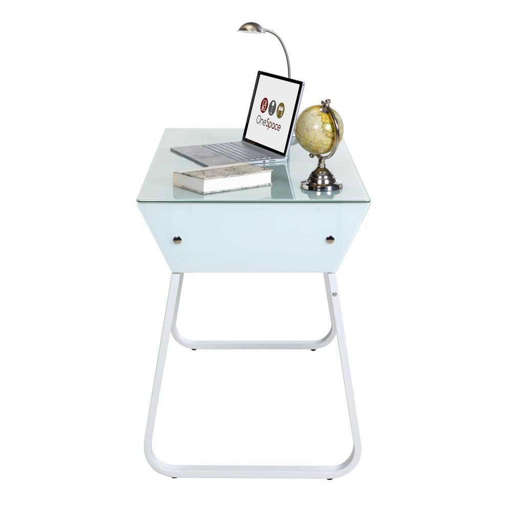 Onespace White Ultramodern Glass Computer Desk With Drawers 50