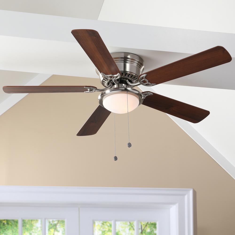 Details About Low Profile Ceiling Fan 52 In Led Contemporary Brushed Nickel Flush Mount Dome