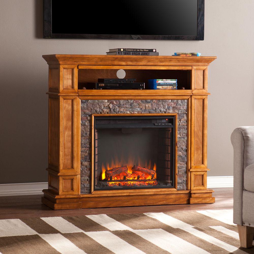 Southern Enterprises Ethan 45 in. Simulated Stone Media Center Electric Fireplace TV Stand in 