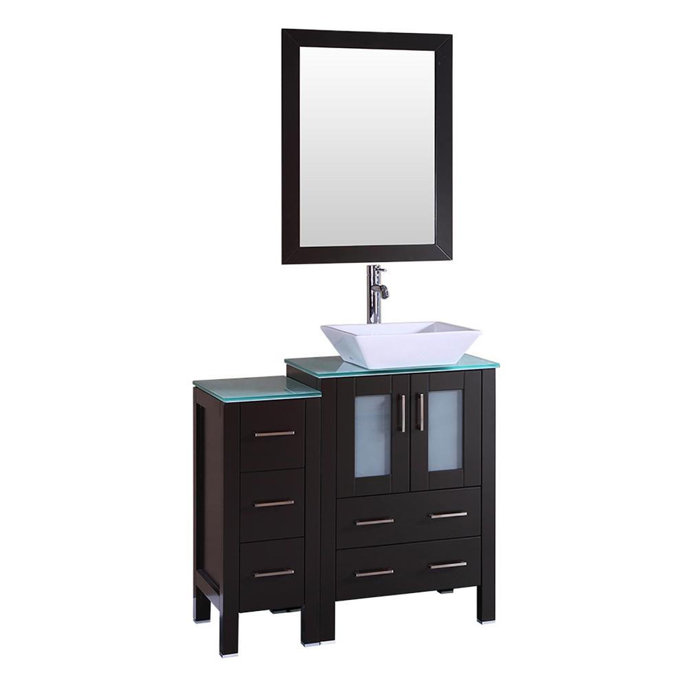 Bosconi 36 In W Single Bath Vanity With Tempered Glass Vanity Top In 