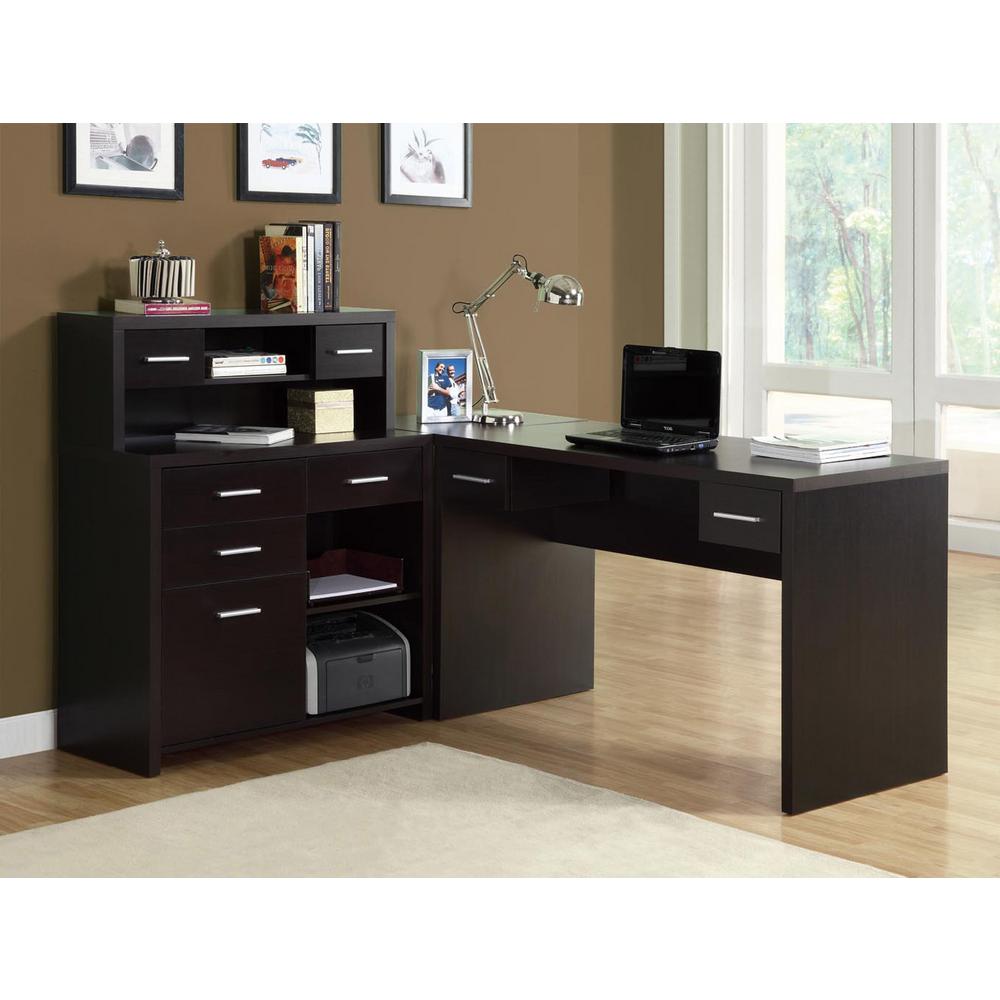 Monarch 63 In Cappuccino L Shaped 8 Drawer Computer Desk With